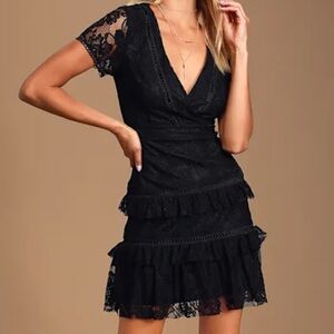 Lulus Elegant Evening Black Lace Mini Dress